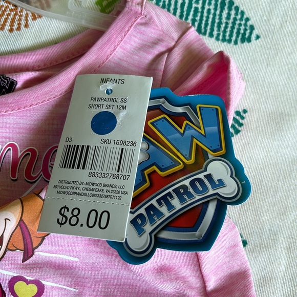 NWT Nickelodeon Paw Patrol Shorts Set Pink SS Tee Green Shorts 12M Pawsome Dogs - Picture 4 of 16